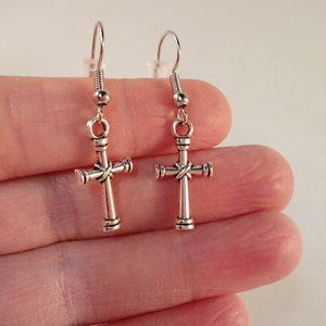Mens Silver Cross Earrings Hypoallergenic Hooks